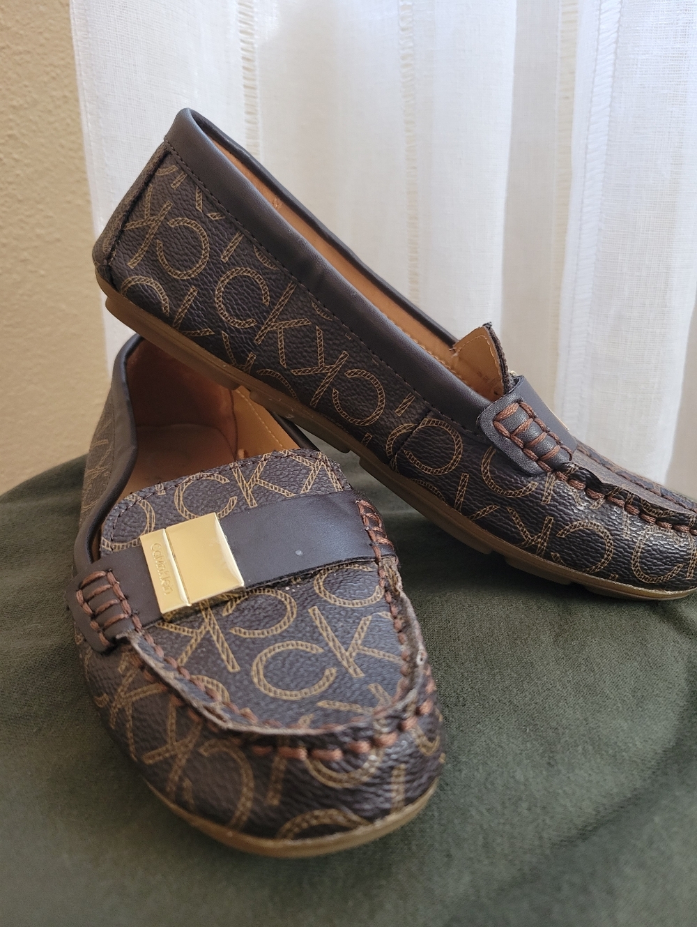 Calvin Klein Dark Brown Leather Logo Accent Loafers
